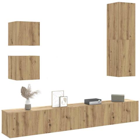 Set Mobile Tv 5 Pz Montato A Parete Rovere In Legno Multistrato - Foto 1