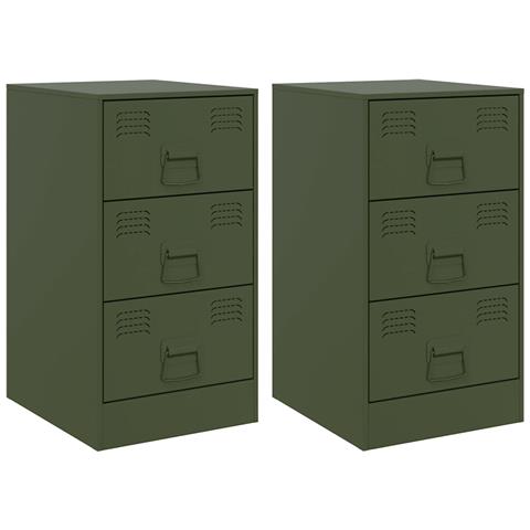 Lusso Casadino -  Comodini 2 Pz Verde Oliva 34,5x39x62 Cm In Acciaio - Foto 1