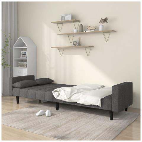 Divano Letto A 2 Posti Con 2 Cuscini Grigio Scuro In Tessuto - Foto 2