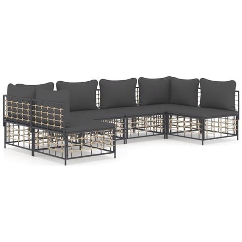 Set Divani da Giardino 6 pz con Cuscini Antracite in Polyrattan - Foto 1