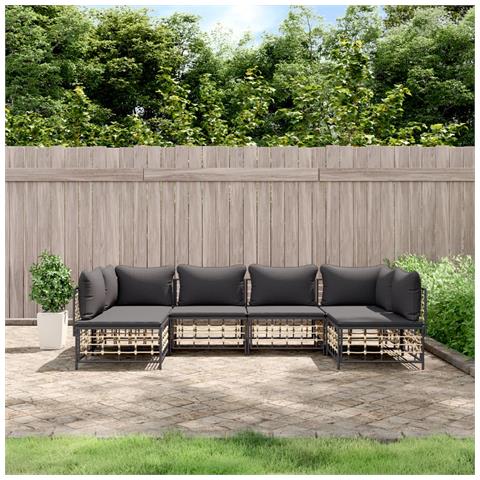 Set Divani da Giardino 6 pz con Cuscini Antracite in Polyrattan - Foto 2