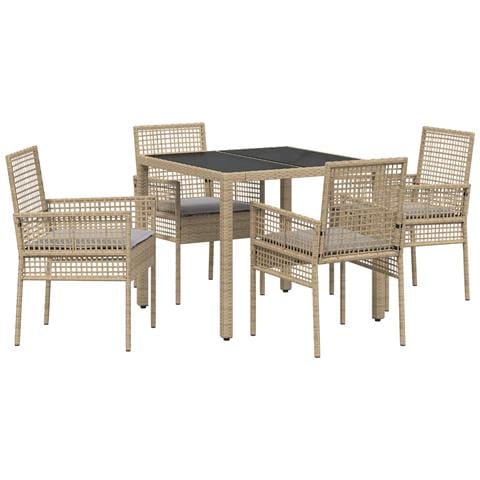 Set da Pranzo da Giardino 5 Pezzi con Cuscini Beige in Polyrattan - Foto 1