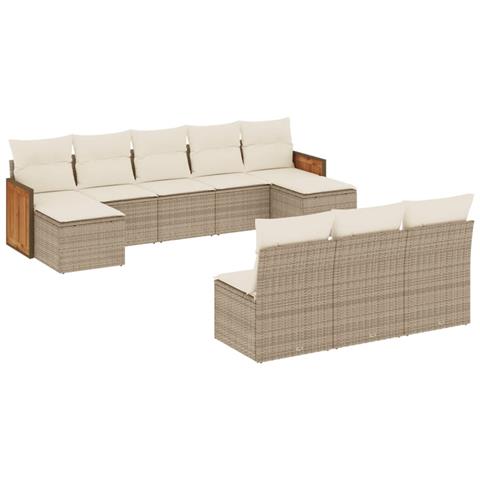 Set Divano da Giardino 10 pz con Cuscini Beige in Polyrattan - Foto 1