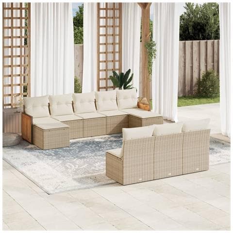 Set Divano da Giardino 10 pz con Cuscini Beige in Polyrattan - Foto 2