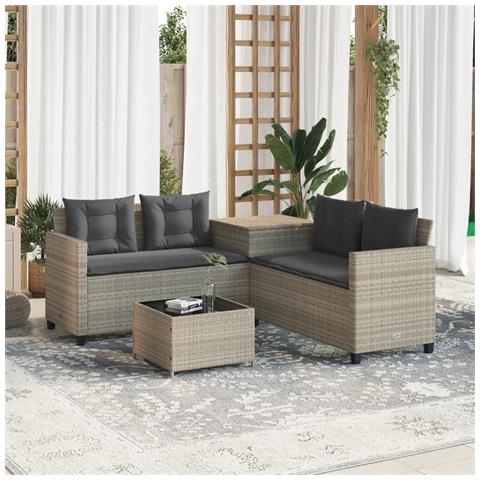 Divano Giardino Tavolo e Cuscini a L Grigio Chiaro Polyrattan - Foto 2