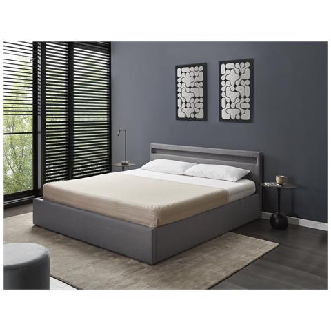 Letto Ottomana Con Led Tessuto Armelle 180 X 200 Cm Grigio Scuro - Foto 1