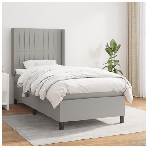 Giroletto a Molle con Materasso Grigio Chiaro 90x190 cm Tessuto - Foto 2