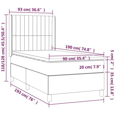 Giroletto a Molle con Materasso Grigio Chiaro 90x190 cm Tessuto - Foto 7