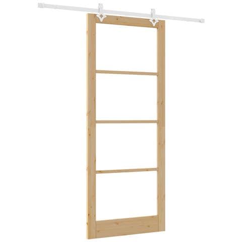 Set Porta Scorrevole  con Hardware 93x232 cm Legno di Pino Massello, Porta Interna  con Vetro 'ORKDAL'93x232x4 cm Legno di Pino Massello - Foto 1