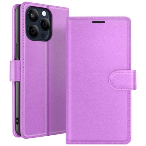 Custodia A Portafoglio Per Iphone 15 Pro Funzione Supporto E Linguetta Magnetica, Viola - Foto 1