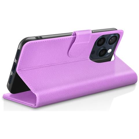 Custodia A Portafoglio Per Iphone 15 Pro Funzione Supporto E Linguetta Magnetica, Viola - Foto 5