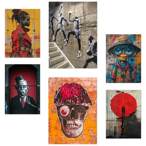 Set Di 6 Stampe Graffiti Street Art Pieni Di Illustrazioni Di Design Murale Colorate Per Le Pareti Delle Stanze Della Tua Casa A3 & A4 Senza Cornice - Foto 1