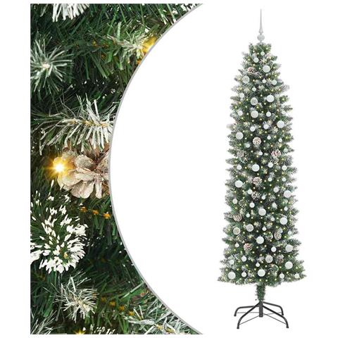 Albero di Natale Artificiale Sottile Verde e Bianco 240 cm - Foto 1