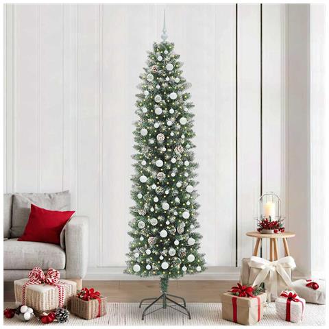 Albero di Natale Artificiale Sottile Verde e Bianco 240 cm - Foto 2