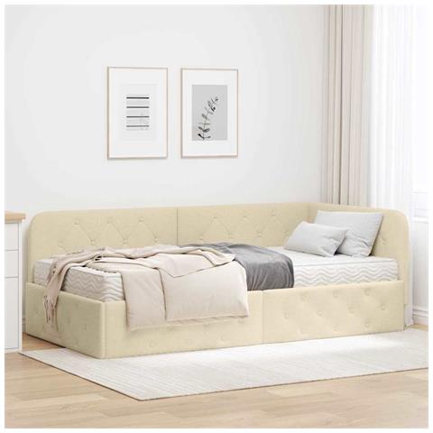 Cornice del letto ad angolo Crema 90 x 200 cm Tessuto - Foto 2