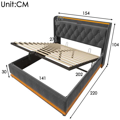 Letto Matrimoniale Grigio Con Luce Led A 360° E Vano Idraulico - Foto 3