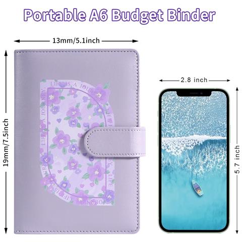 Raccoglitore Per Budget A6 Stile Pittura A Olio: 12 Fogli Di Budget, 8 Tasche Con Cerniera, Adesivi Inclusi Purple - Foto 7