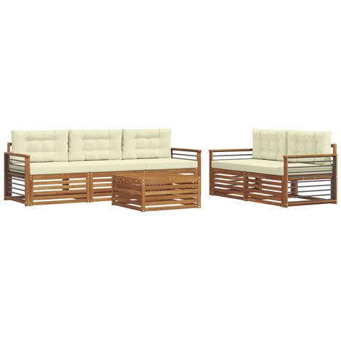 Set di divani da esterno con cuscino 6 pcs Naturale e Crema - Foto 1