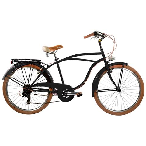 Bici Da Uomo Misura 26 City Bike Bicicletta Cruiser Stile Americano Con Cambio 6v Completa Di Accessori Luci A Led - 46 Nero Opaco - Foto 1