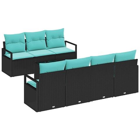 Set di divani con cuscino 8 pcs Nero e Turchese polyrattan - Foto 1