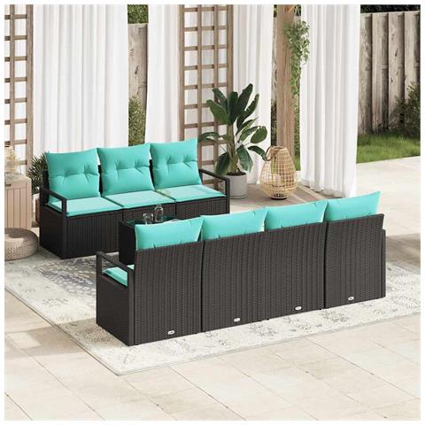 Set di divani con cuscino 8 pcs Nero e Turchese polyrattan - Foto 2