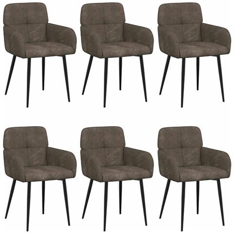 Sedie da pranzo 6 pcs Pelle Scamosciata Sintetica Grigio Scuro - Foto 1