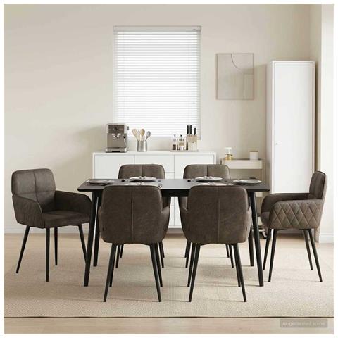 Sedie da pranzo 6 pcs Pelle Scamosciata Sintetica Grigio Scuro - Foto 2