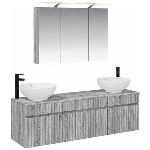 Set di Armadi da Bagno 4 pcs Sonoma grigio 100 x 14,5 x 70 cm - Foto 1