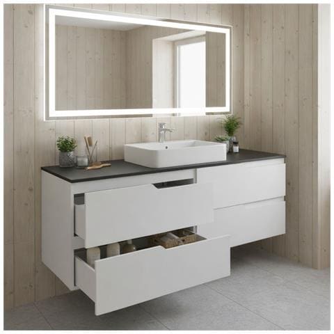 Mobile sottolavabo, Nero e beige, 160 cm, Con piano d'appoggio, 2 cassetti, MDF, 2 ante, Ripiano integrato, MODERNO - Foto 5
