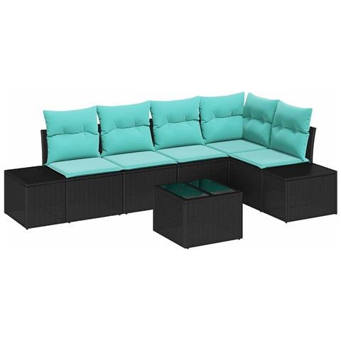 Set Divano da Giardino Nero e Turchese polyrattan - Foto 1