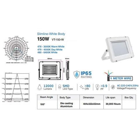 Faretti Led 150w Ip65 Samsung Slimline Bianco Luce Fredda 6400k V Tac Vt-150 480 - Foto 2