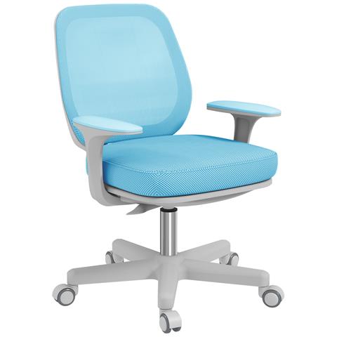 Sedia Da Ufficio Ergonomica E Reclinabile Ad Altezza Regolabile Con 5 Rotelle, 55x48x82.5-94.5 Cm, Azzurra - Foto 1