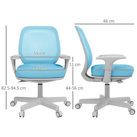 Sedia Da Ufficio Ergonomica E Reclinabile Ad Altezza Regolabile Con 5 Rotelle, 55x48x82.5-94.5 Cm, Azzurra - Foto 6