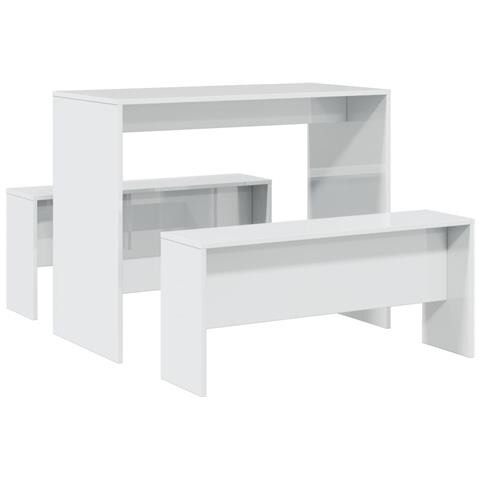 Set Tavolo Da Pranzo E Panche 3 Pz Bianco Lucido In Truciolato - Foto 2