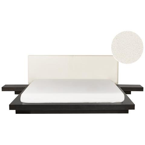 Letto Matrimoniale Legno Scuro Con Testata In Bouclé E Led 180 X 200 Cm Zen - Foto 2