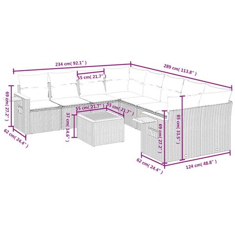 Set Divano da Giardino 9 pz con Cuscini Beige in Polyrattan - Foto 8