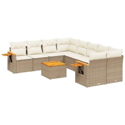 Set Divano da Giardino 9 pz con Cuscini Beige in Polyrattan - Foto 1