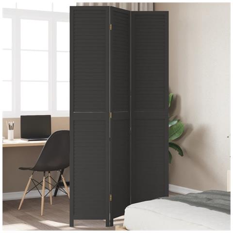 Divisorio Ambienti 3 Pannelli Nero Legno Massello Di Paulownia - Foto 1