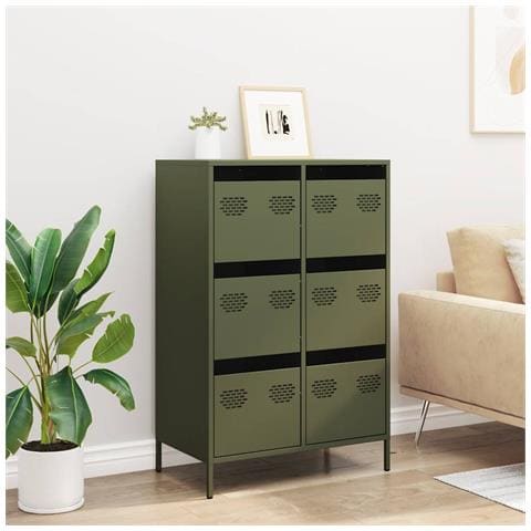 Credenza Verde Oliva 68x39x101,5 Cm In Acciaio - Foto 3