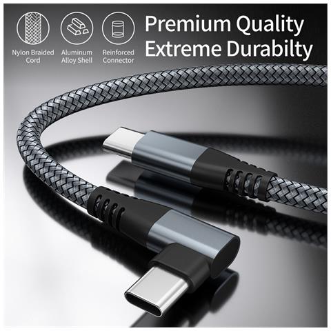 Caricabatterie Usb-c Con Connettore Angolato Ricarica Rapida Da 60 W Grey 2 Metri - Foto 2