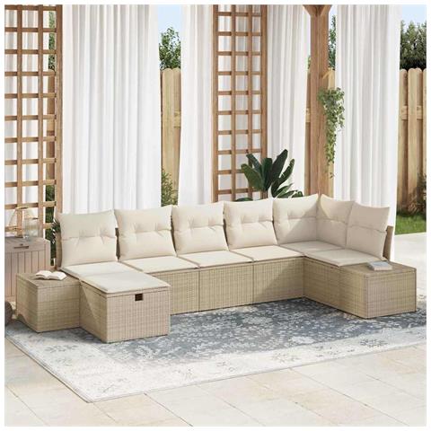 Set Divano da Giardino con Cuscini Beige in Rattan Sintetico - Foto 2
