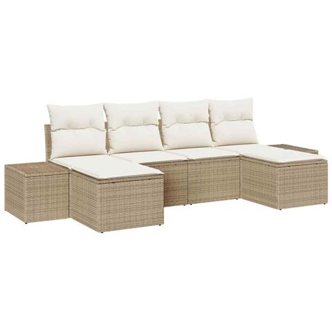 Set Divano Giardino 6 Pezzi con Cuscini Beige Polyrattan - Foto 1