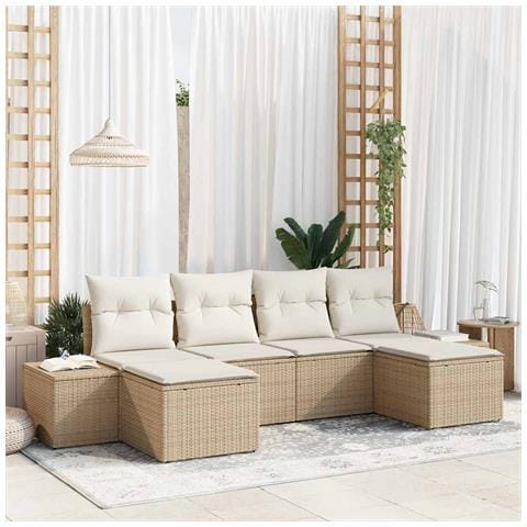 Set Divano Giardino 6 Pezzi con Cuscini Beige Polyrattan - Foto 2