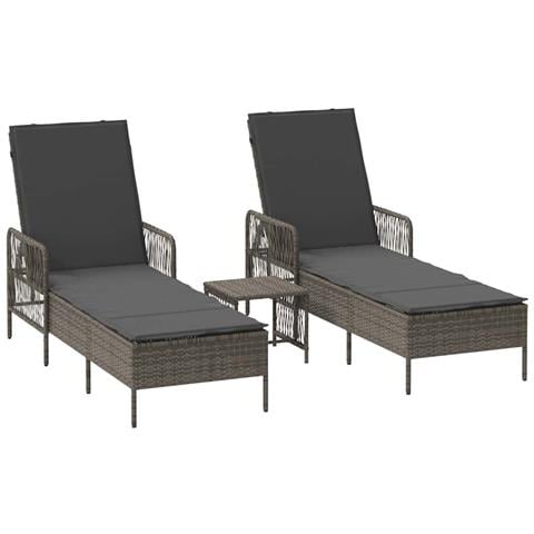 Set Lettini Prendisole Set di 3 Grigio e grigio scuro PE Rattan - Foto 1