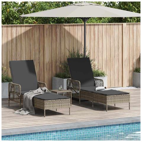 Set Lettini Prendisole Set di 3 Grigio e grigio scuro PE Rattan - Foto 2