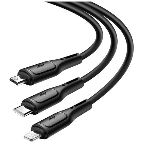 Cavo 3-in-1 Usb-c, Micro Usb, Lightning 1m Con Presa Usb, Nero - Foto 2
