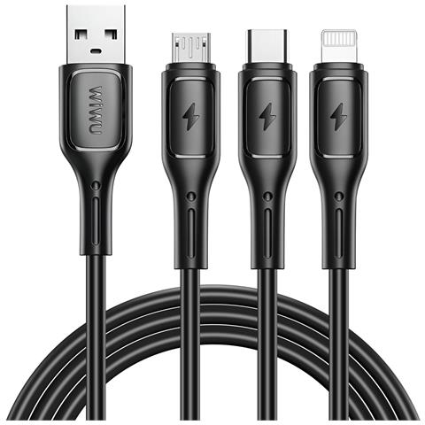 Cavo 3-in-1 Usb-c, Micro Usb, Lightning 1m Con Presa Usb, Nero - Foto 1