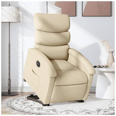 Poltrona Alzapersona Reclinabile Elettrica Crema in Tessuto - Foto 2