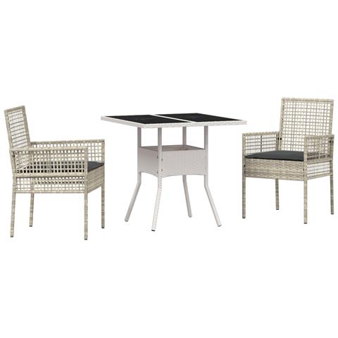 Set da Pranzo da Giardino 3 Pezzi Grigio Chiaro in Poly Rattan - Foto 1