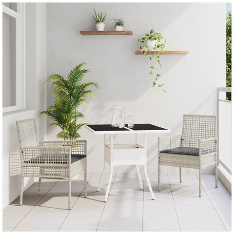 Set da Pranzo da Giardino 3 Pezzi Grigio Chiaro in Poly Rattan - Foto 2